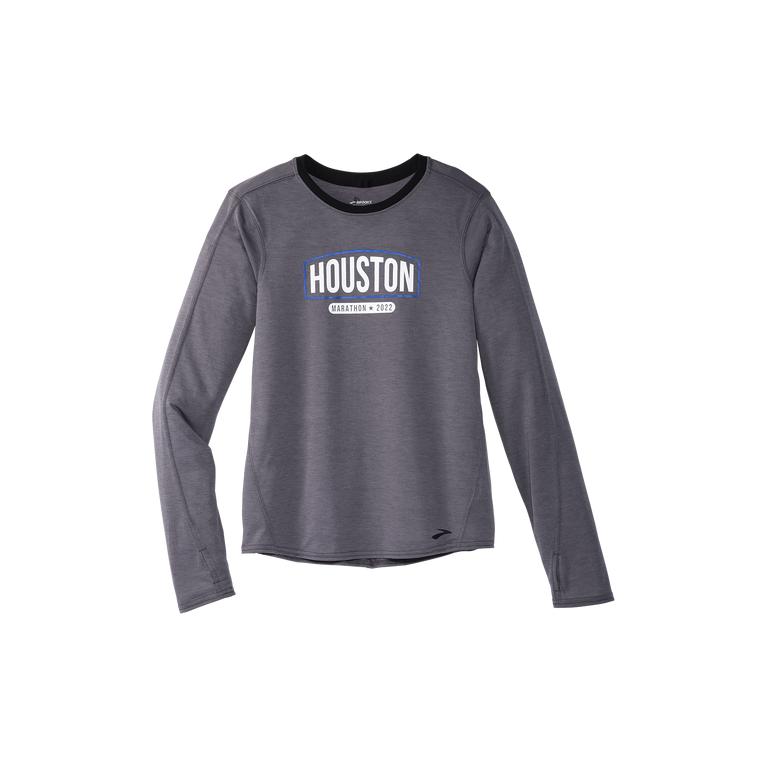 Brooks Women's HOUSTON22 DISTANCE GRAPHIC LS Long Sleeve Running Shirt - Shadow Grey/26.2 Banner - C